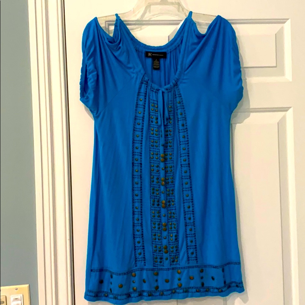 Cold shoulder Turquoise top with embroidery beads